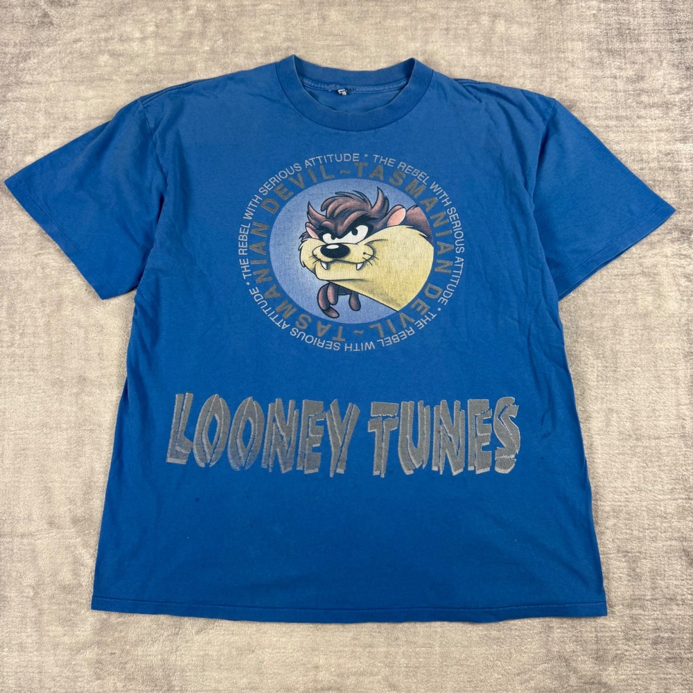 Looney Tunes Shirt Men Large Blue Vintage 90s Tasmanian Devil Taz Single Stitch